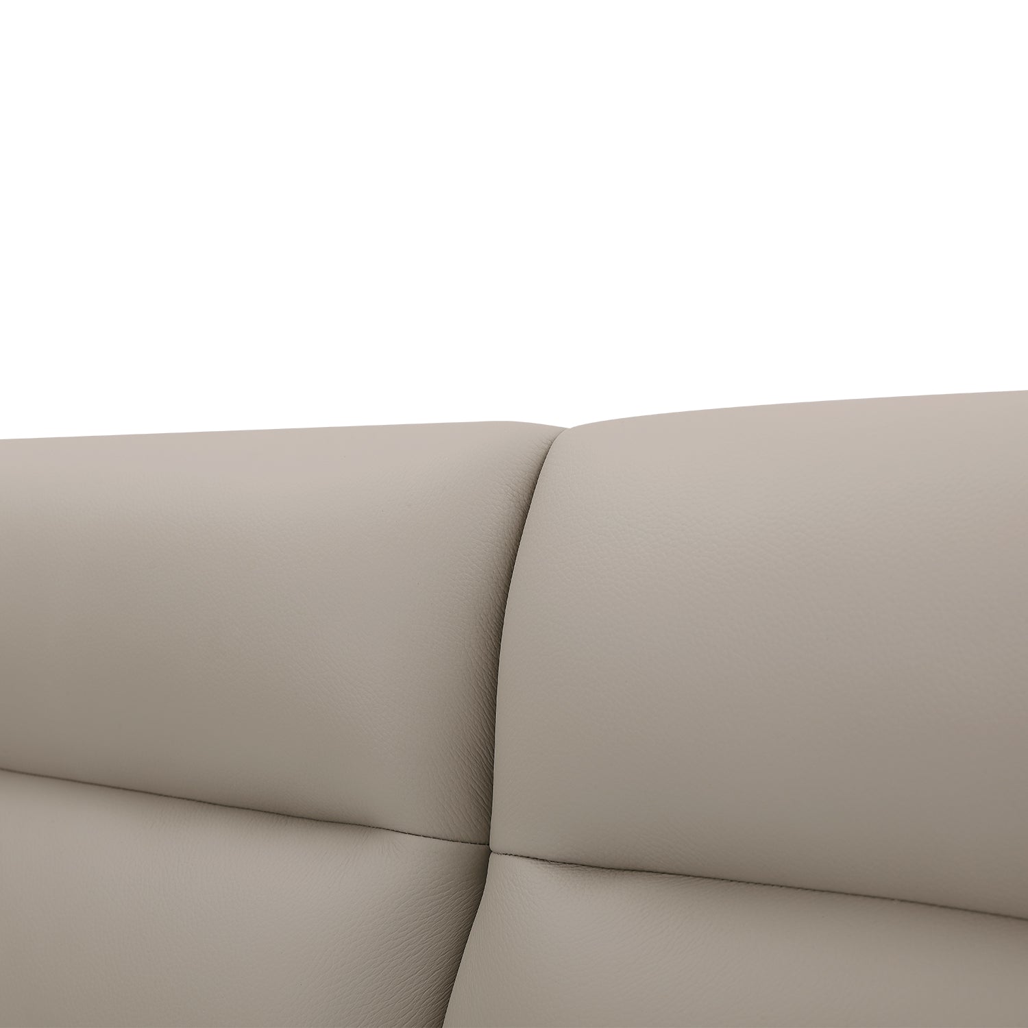 Close-up view of beige leather headboard with detailed stitching from DeRUCCI Bed Frame BOC1 - 002, highlighting premium material quality.
