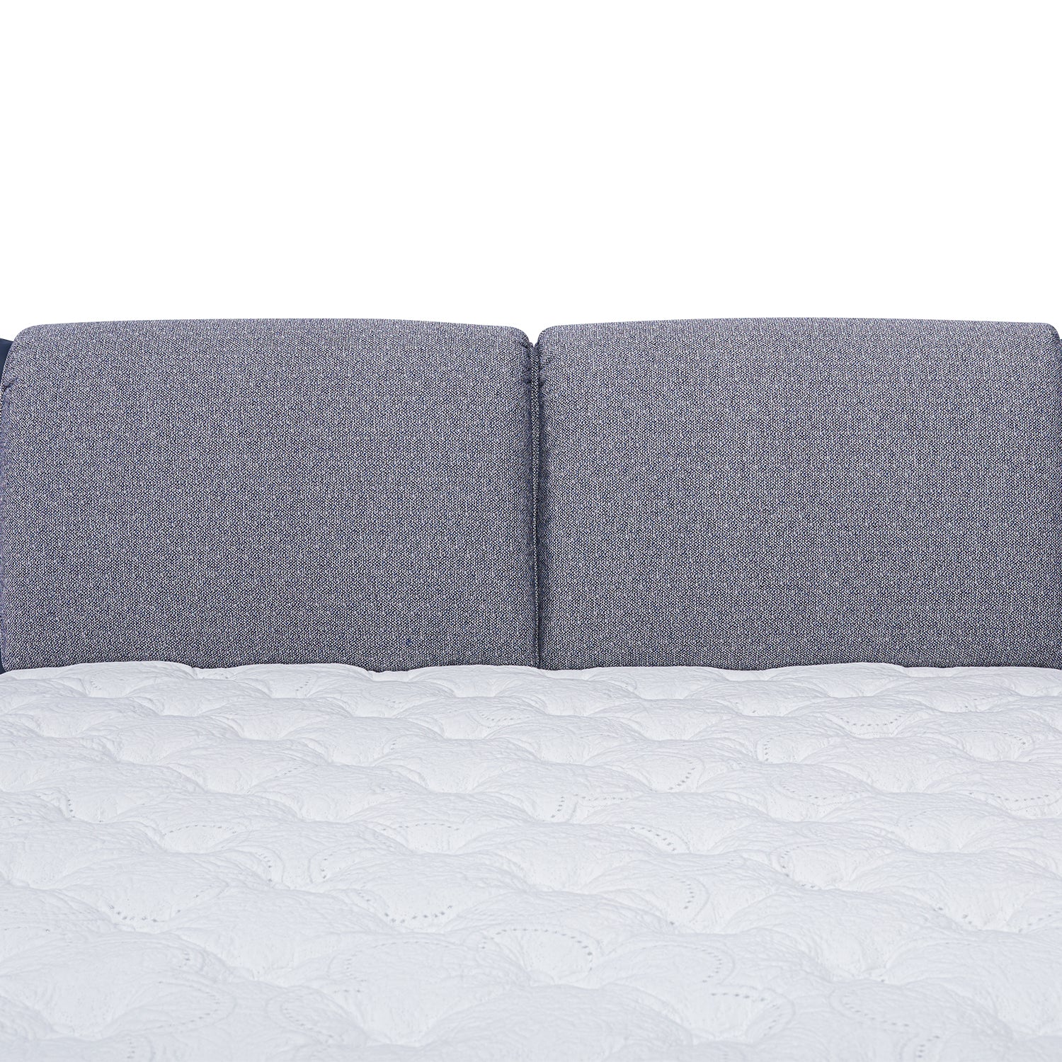 Grey fabric headboard with light texturing and white quilted mattress for Bed Frame BOC1 - 017