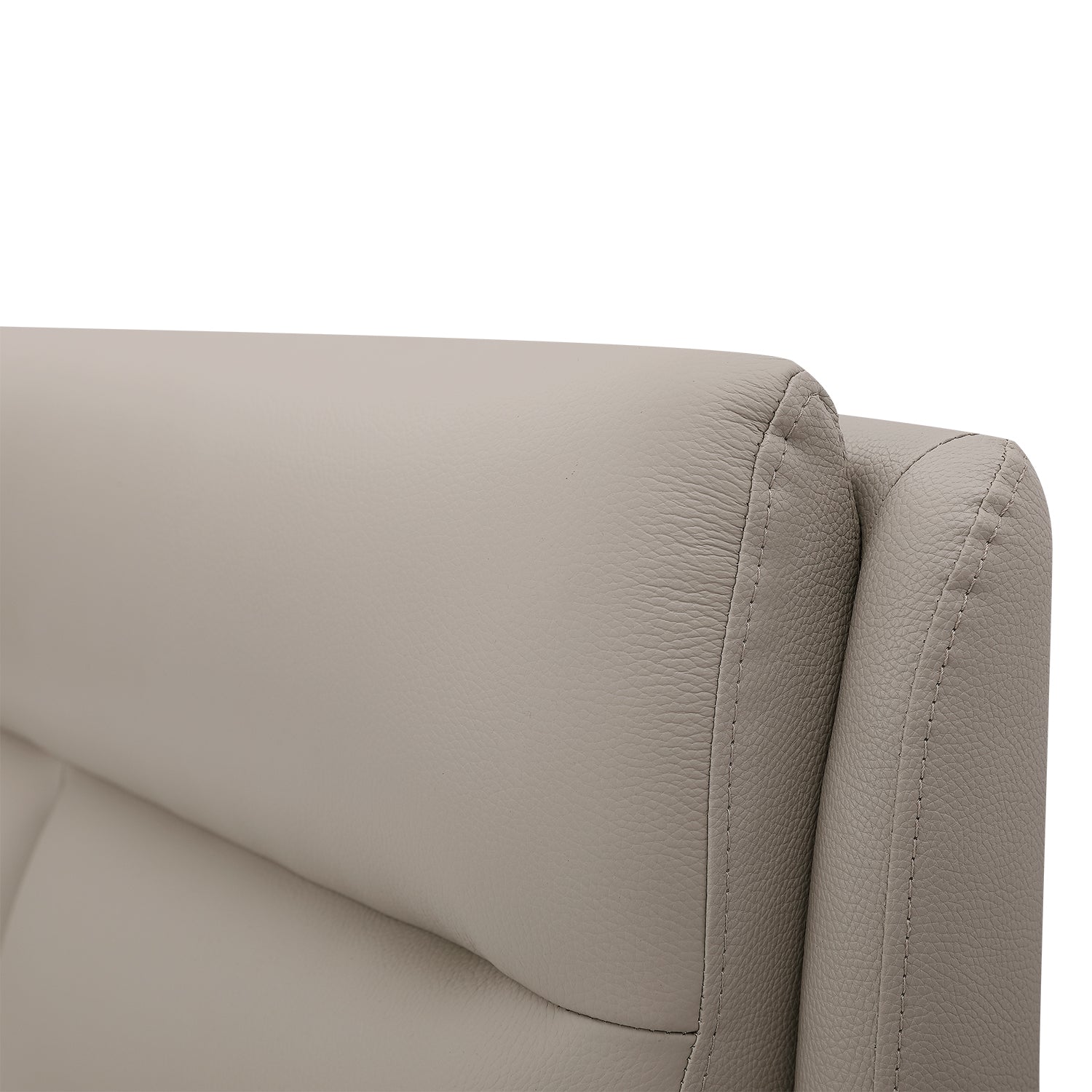 Close-up of beige leather headboard from Bed Frame BOC1 - 002 by DeRUCCI, highlighting quality craftsmanship and premium materials.