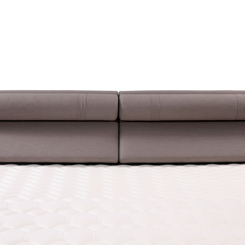Close-up of Bed Frame BZZ4 - 093C headboard in grey fabric with minimalist stitching design.