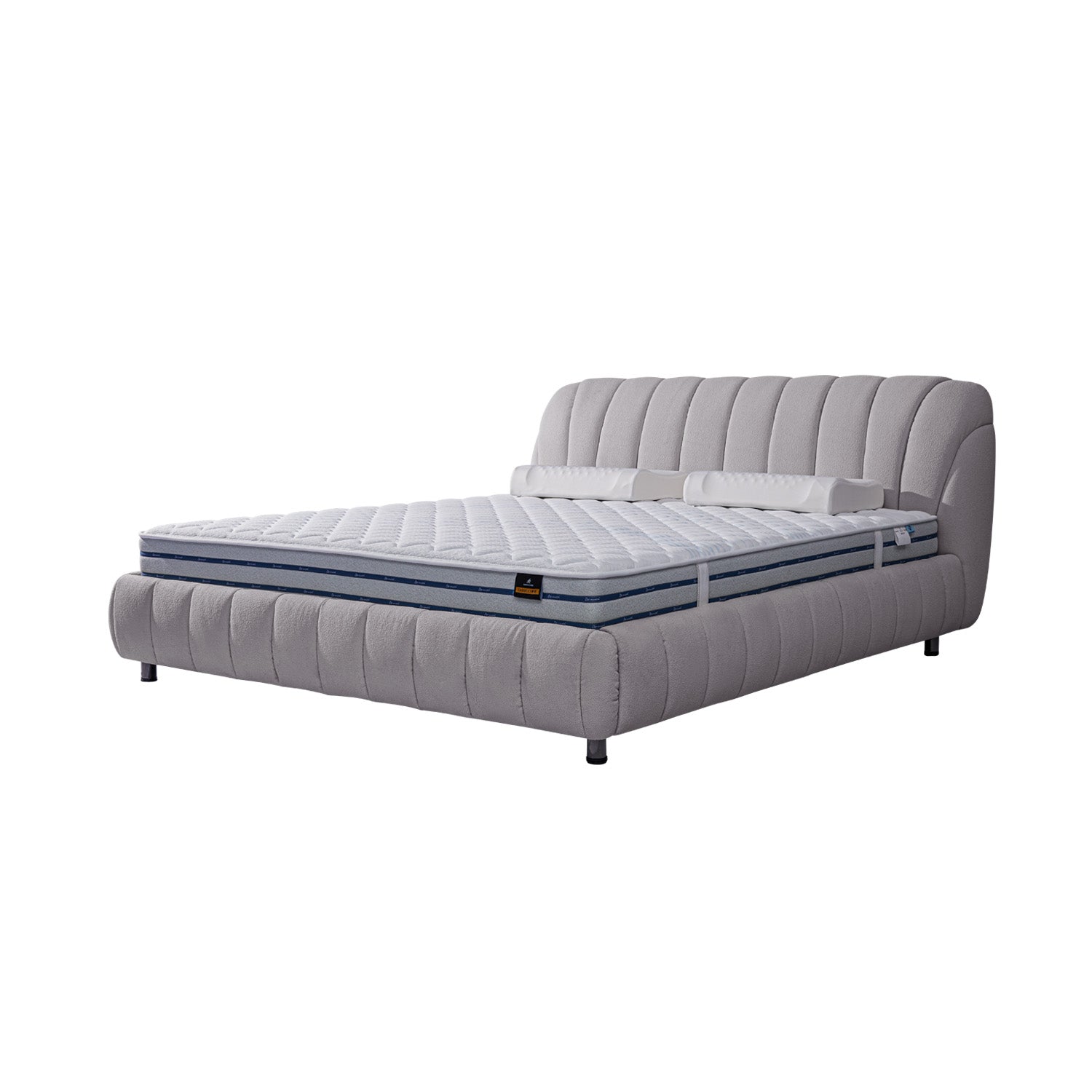 Light grey upholstered bed frame BOC1 - 015 with a padded headboard and mattress, showcasing elegant and comfortable design.