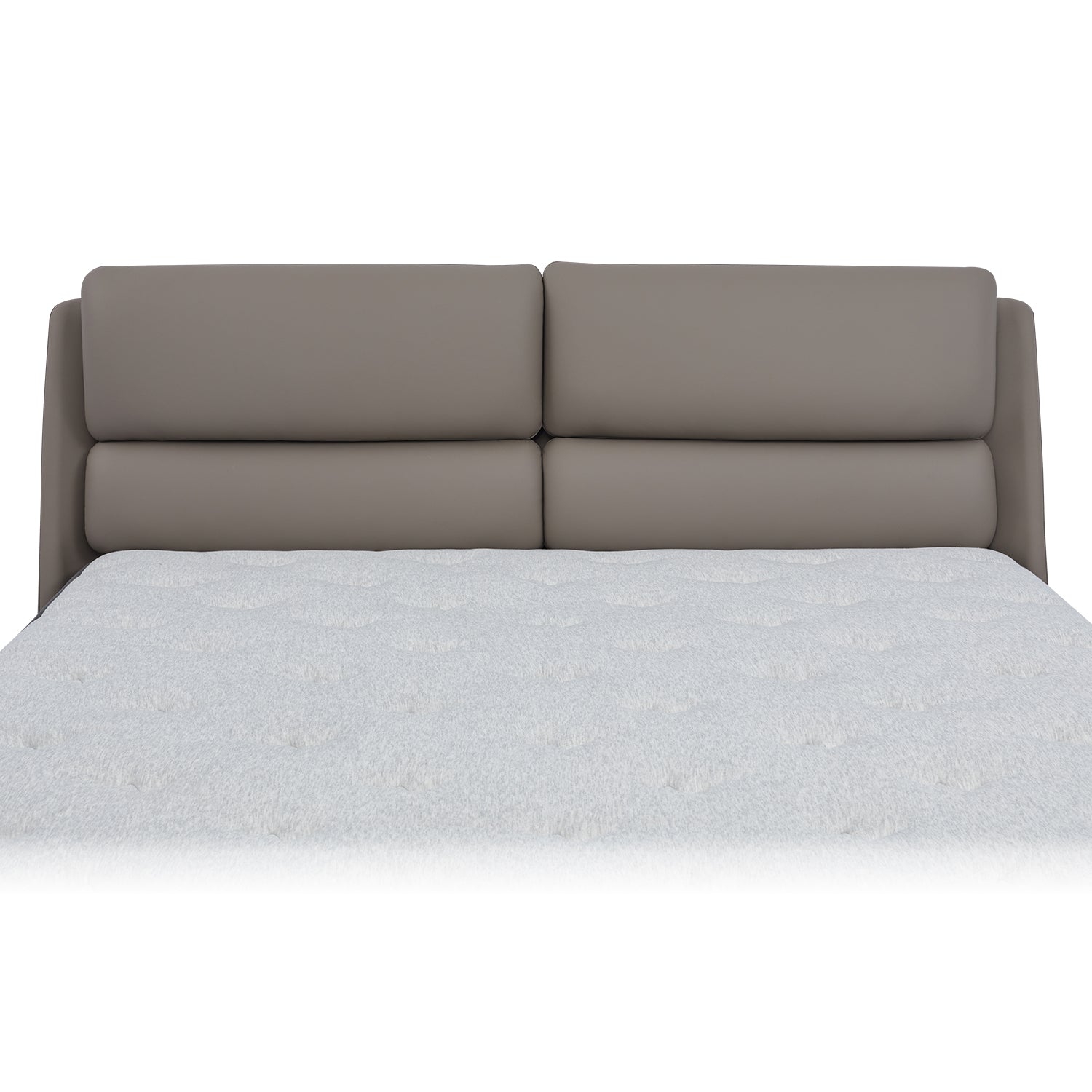 DeRUCCI Bed Frame BOC1-019 with a gray leather headboard and white mattress