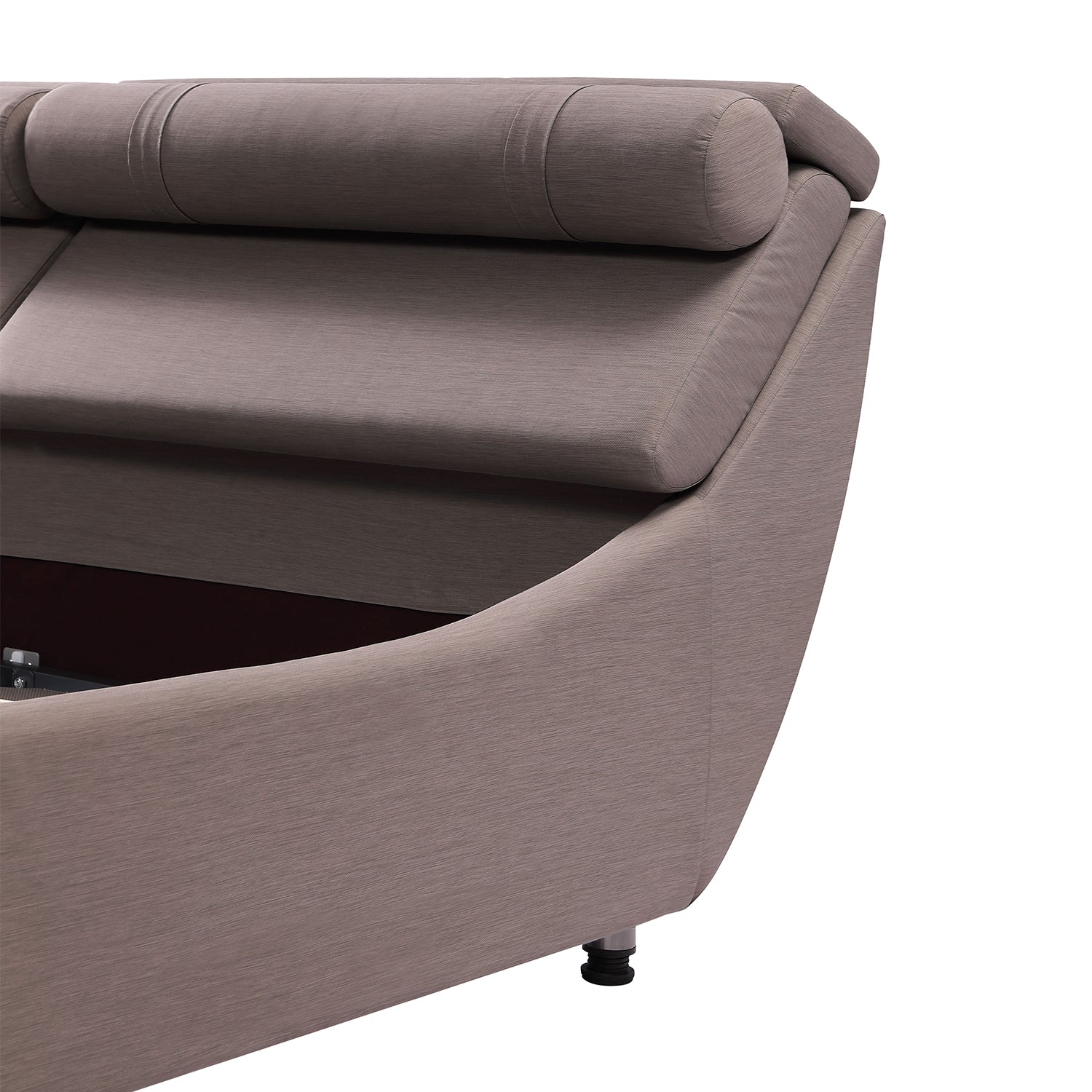 Close-up of DeRUCCI Bed Frame BZZ4 - 093C headboard and side, modern design with fabric cover and padded headrest.