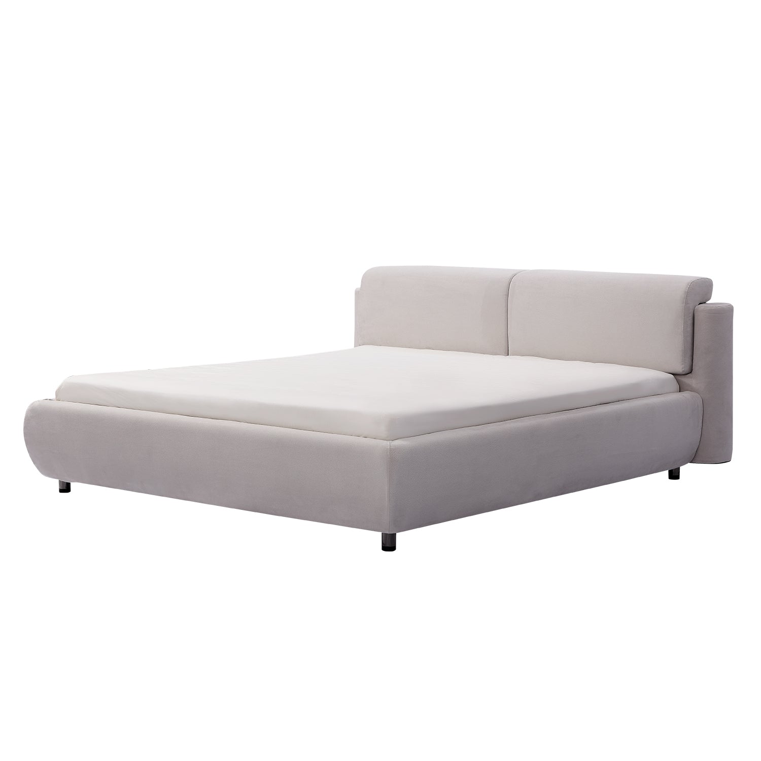 DeRUCCI Bed Frame BZZ4 - 082 in light grey fabric with modern minimalist design, padded headboard, and European contemporary characteristics.