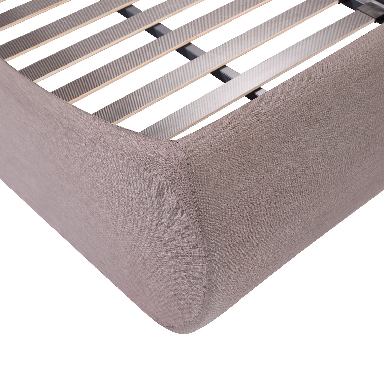 Close-up of DeRUCCI Bed Frame BZZ4 - 093C with sleek curved design and sturdy slatted base.