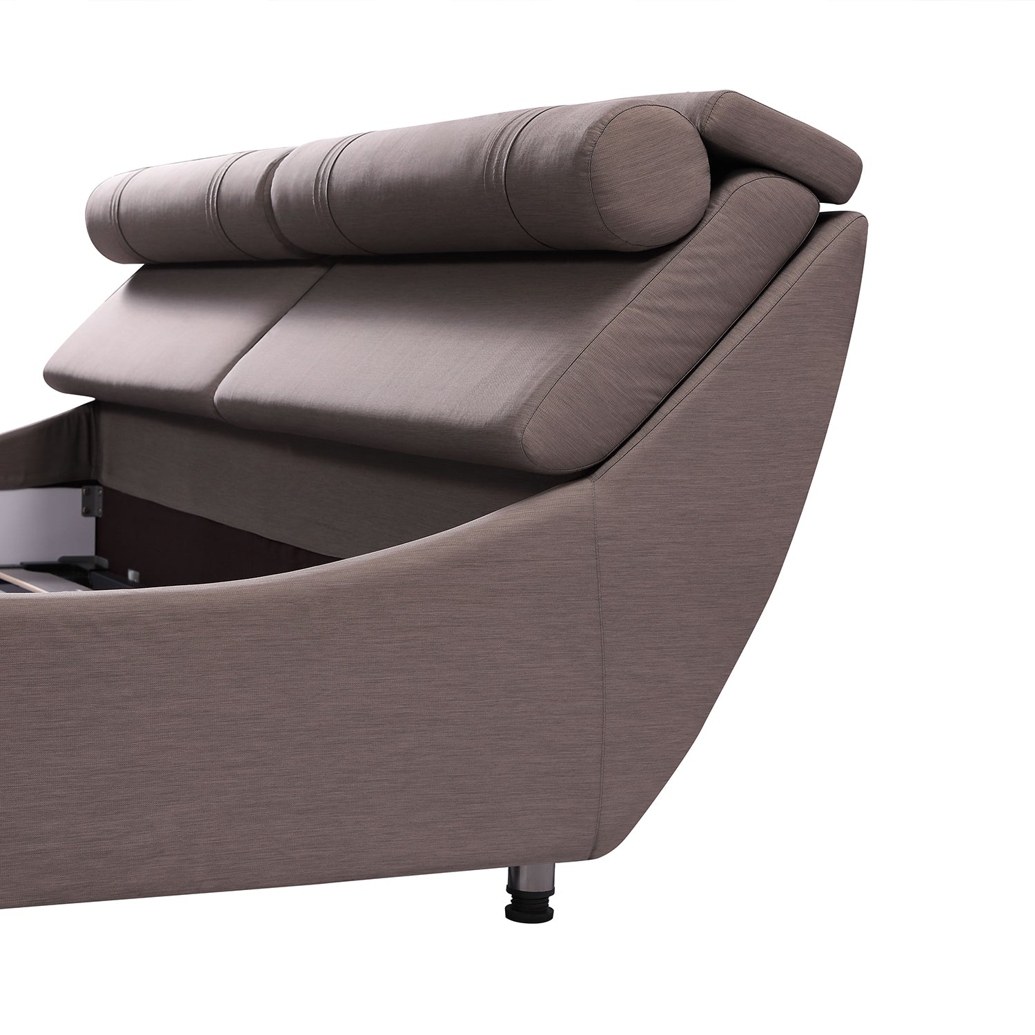 Side view of Bed Frame BZZ4 - 093C with sleek lines, plush headboard, and fabric upholstery inspired by sailboats.