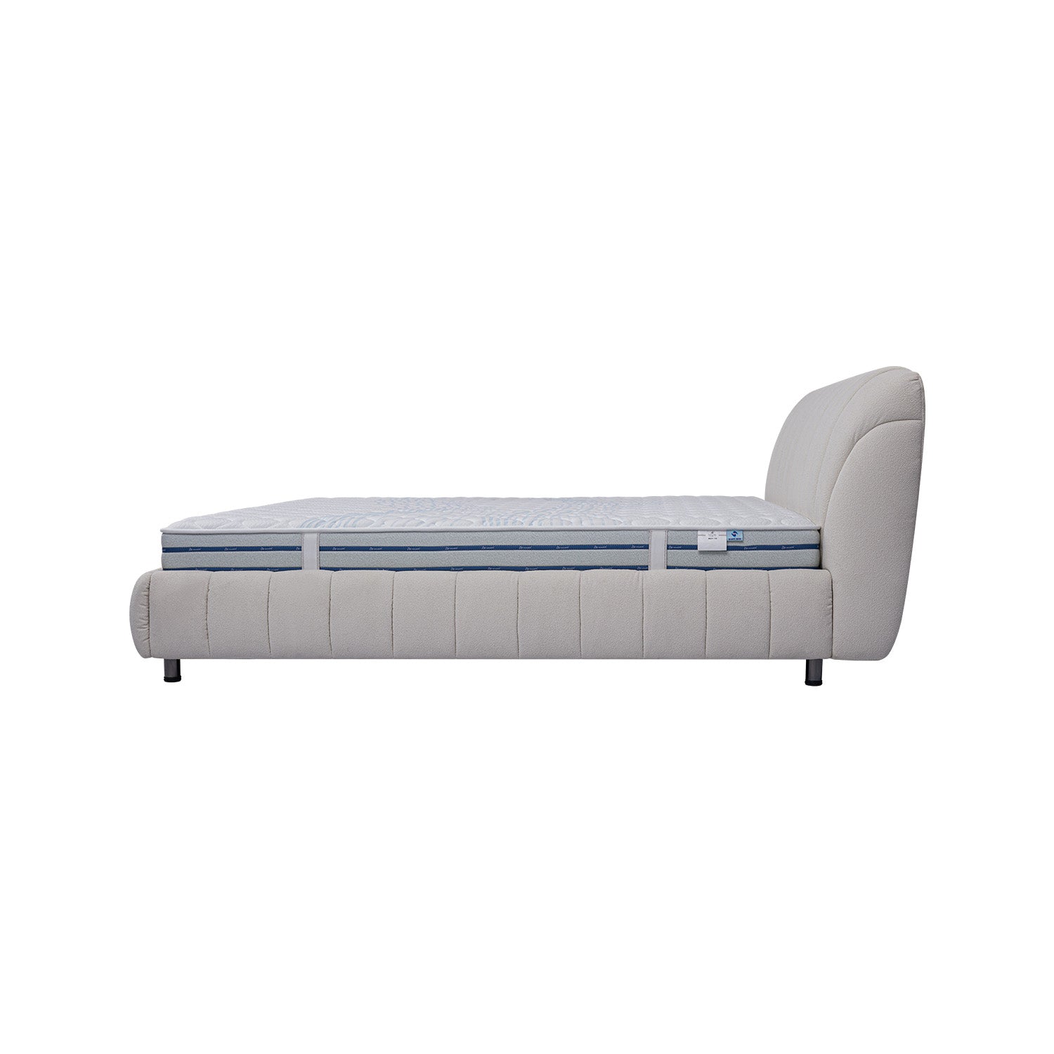 DeRUCCI Bed Frame BOC1 - 015, a modern white upholstered bed frame with a high cushioned headboard and sturdy construction.