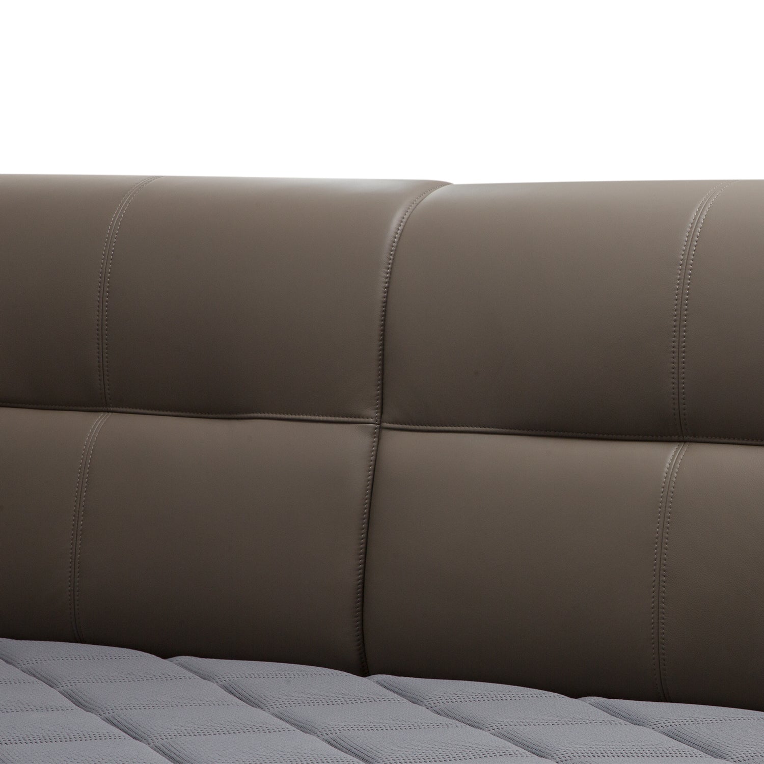 Close-up of taupe leather headboard with stitched detailing on Bed Frame BZZ4 - 243, featuring minimalist design with clean lines, suitable for modern bedroom decor.