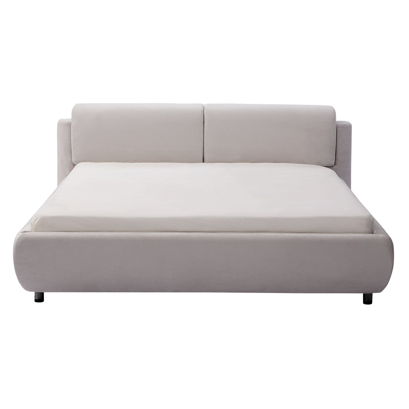 Bed Frame BZZ4 - 082 with white fabric upholstery and minimalist modern design, enhancing bedroom elegance and comfort.