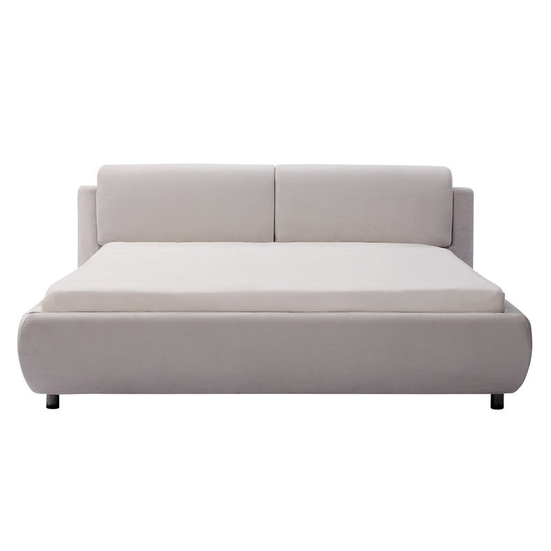 Modern minimalist white fabric bed frame with upholstered headboard and sleek lines, showcasing contemporary European design influences - DeRUCCI Bed Frame BZZ4 - 082