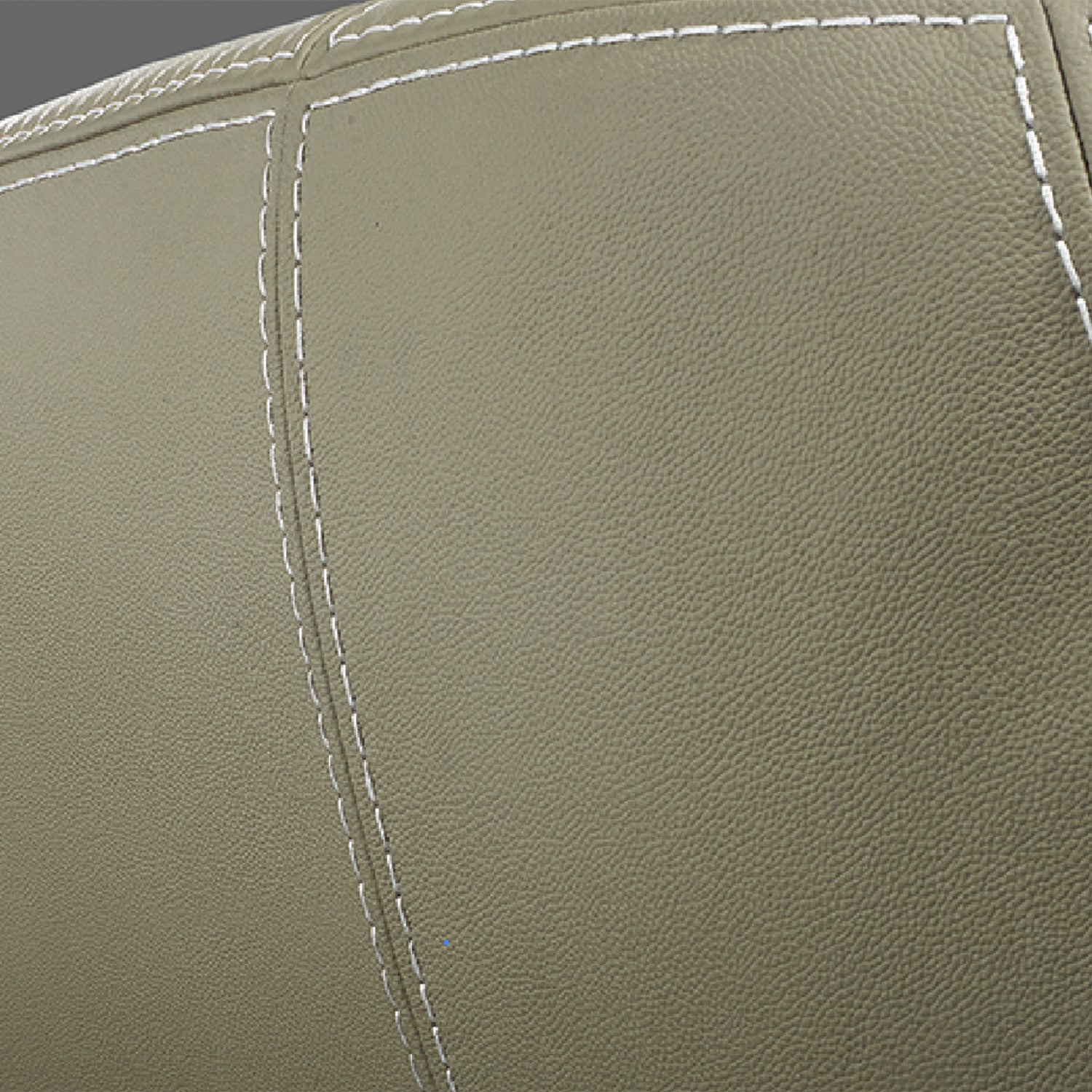 Beige leather bed frame close-up with detailed white stitching, highlighting high-quality craftsmanship and elegant design, from DeRUCCI's Bed Frame BZZ4-024 collection.