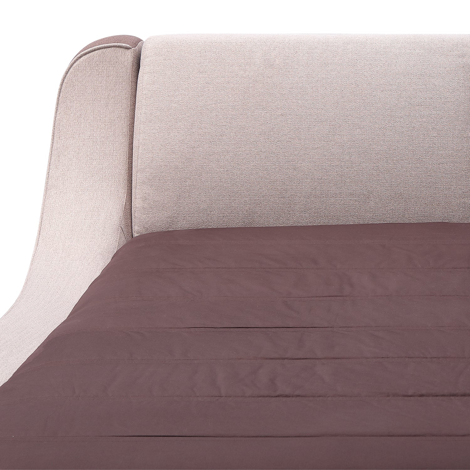 DeRUCCI Bed Frame BZZ4 - 198 featuring a light grey fabric upholstered headboard and dark brown blanket, showcasing modern design inspired by sports cars.