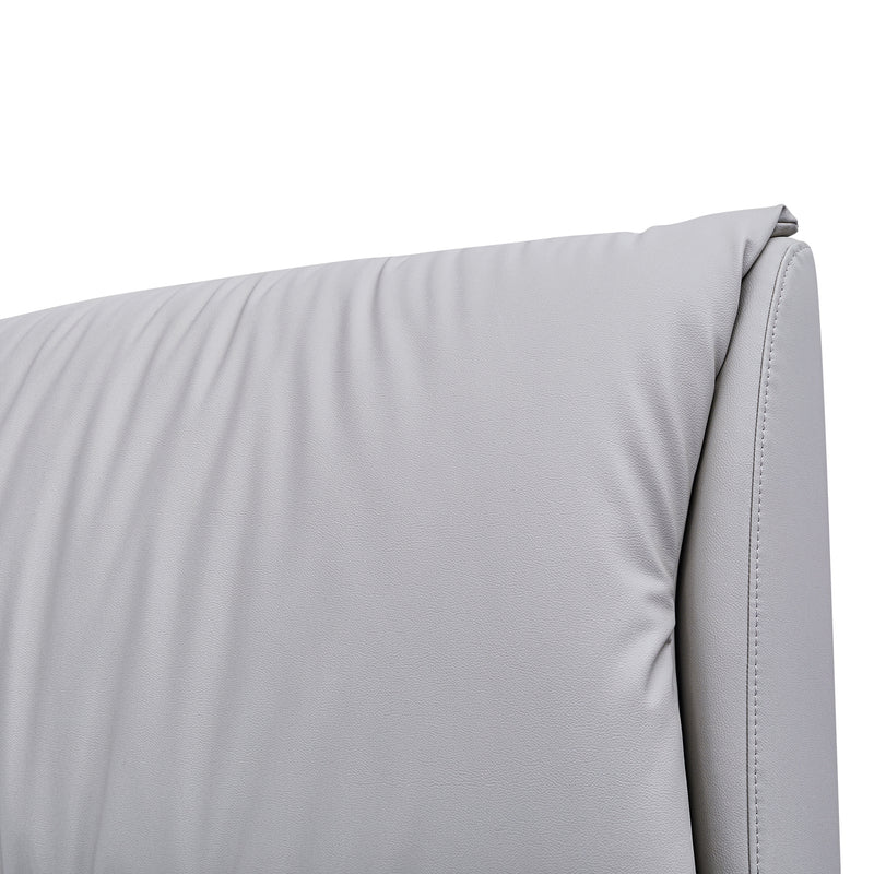 Close-up of padded white leather headboard with soft texture and polished stitching from DeRUCCI's Bed Frame BOC1 - 012 collection