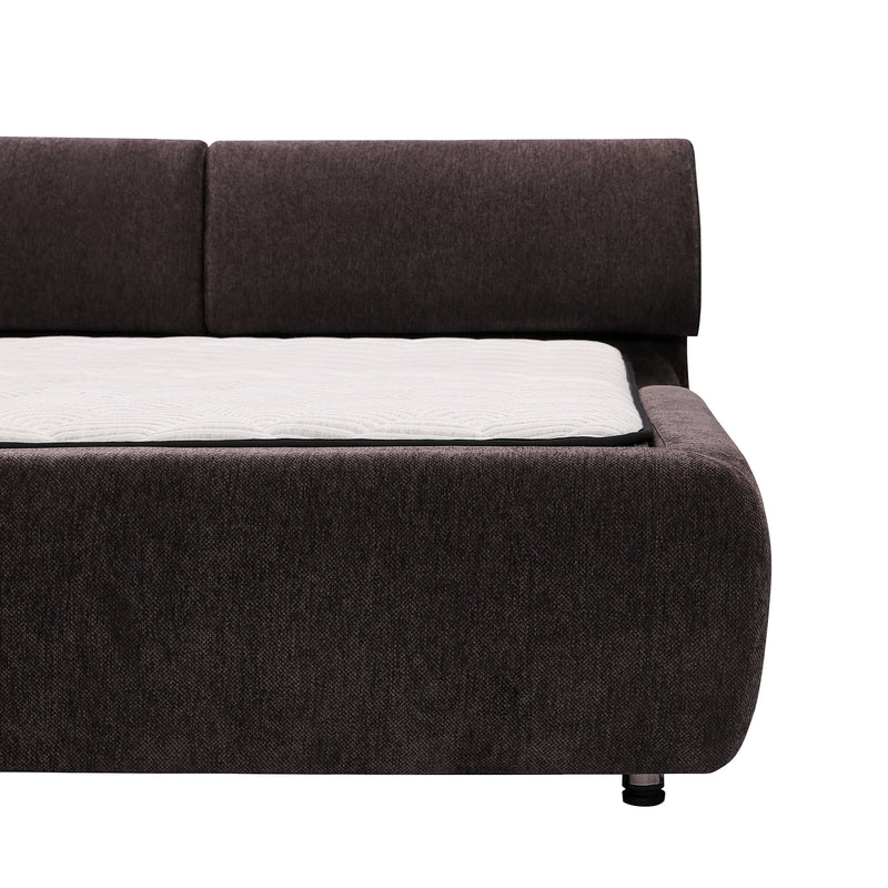 DeRUCCI Bed Frame BZZ4 - 117 with dark fabric, showcasing thick, soft cushion for back and shoulder support