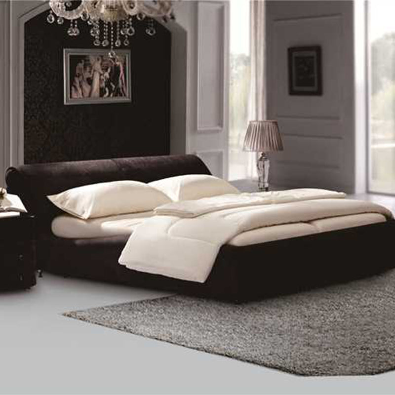 DeRUCCI Bed Frame BZZ4 - 117 in a modern bedroom with dark padded frame and white bedding.