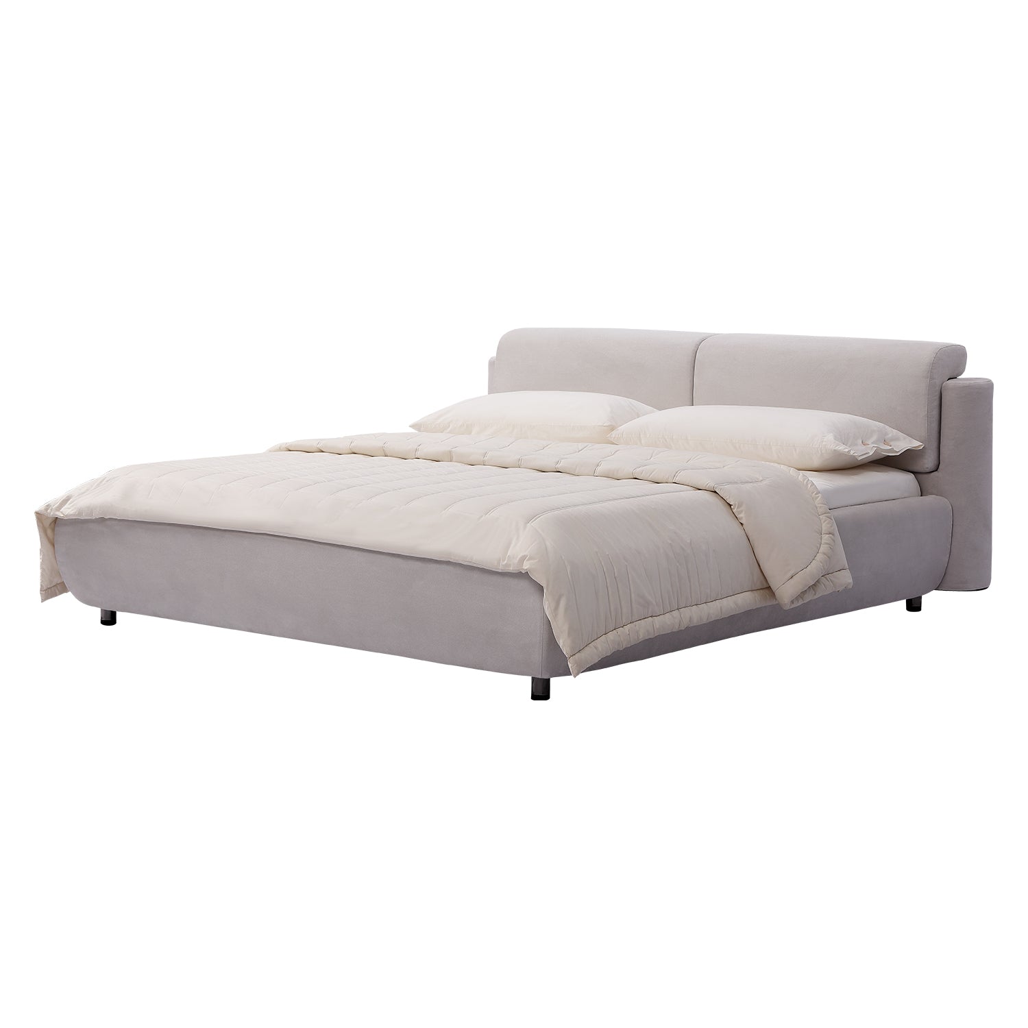 DeRUCCI Bed Frame BZZ4 - 082 in light-colored fabric with padded headboard and minimalist modern design.