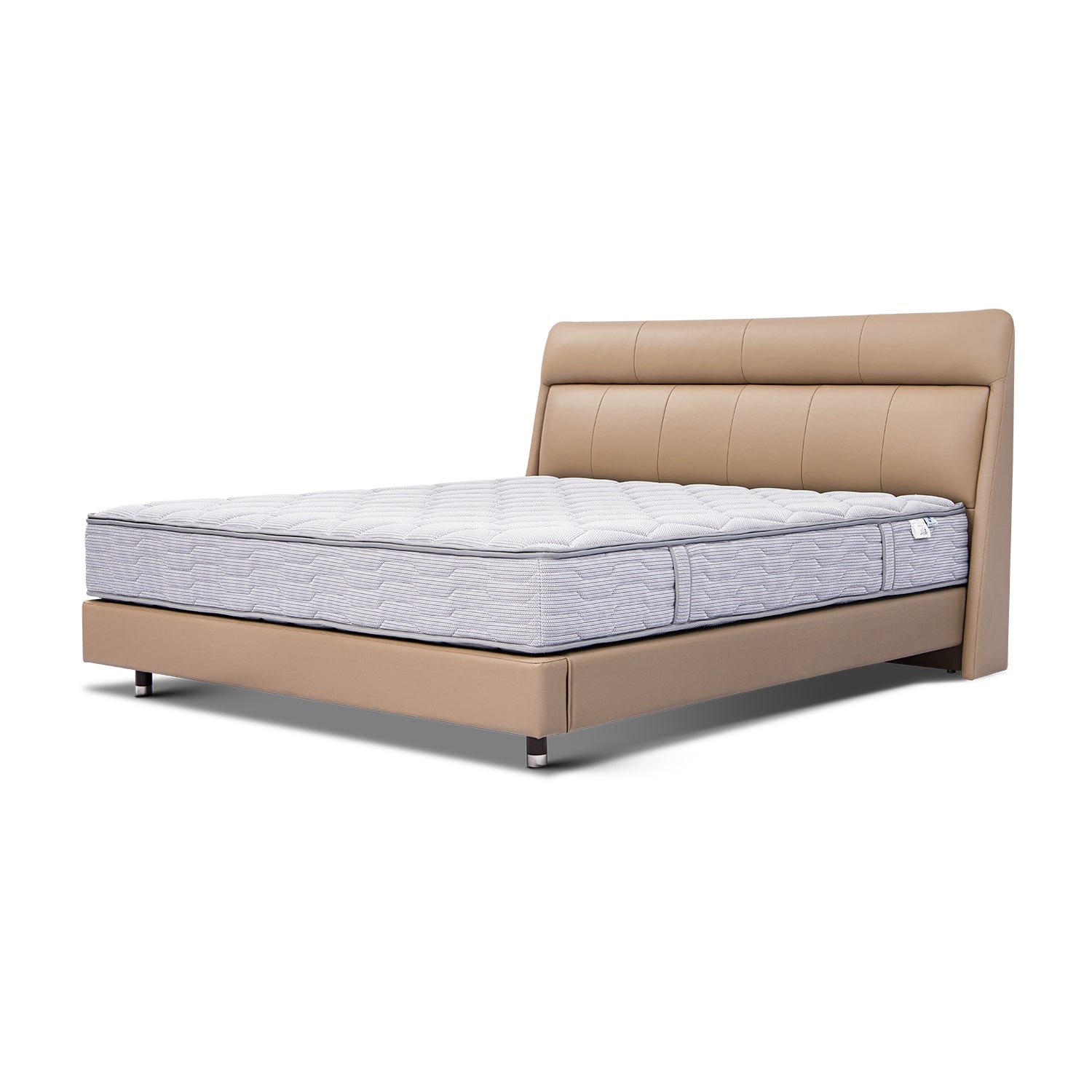 Bed Frame BOC1 - 011 with beige leather upholstered headboard and mattress on platform bed base