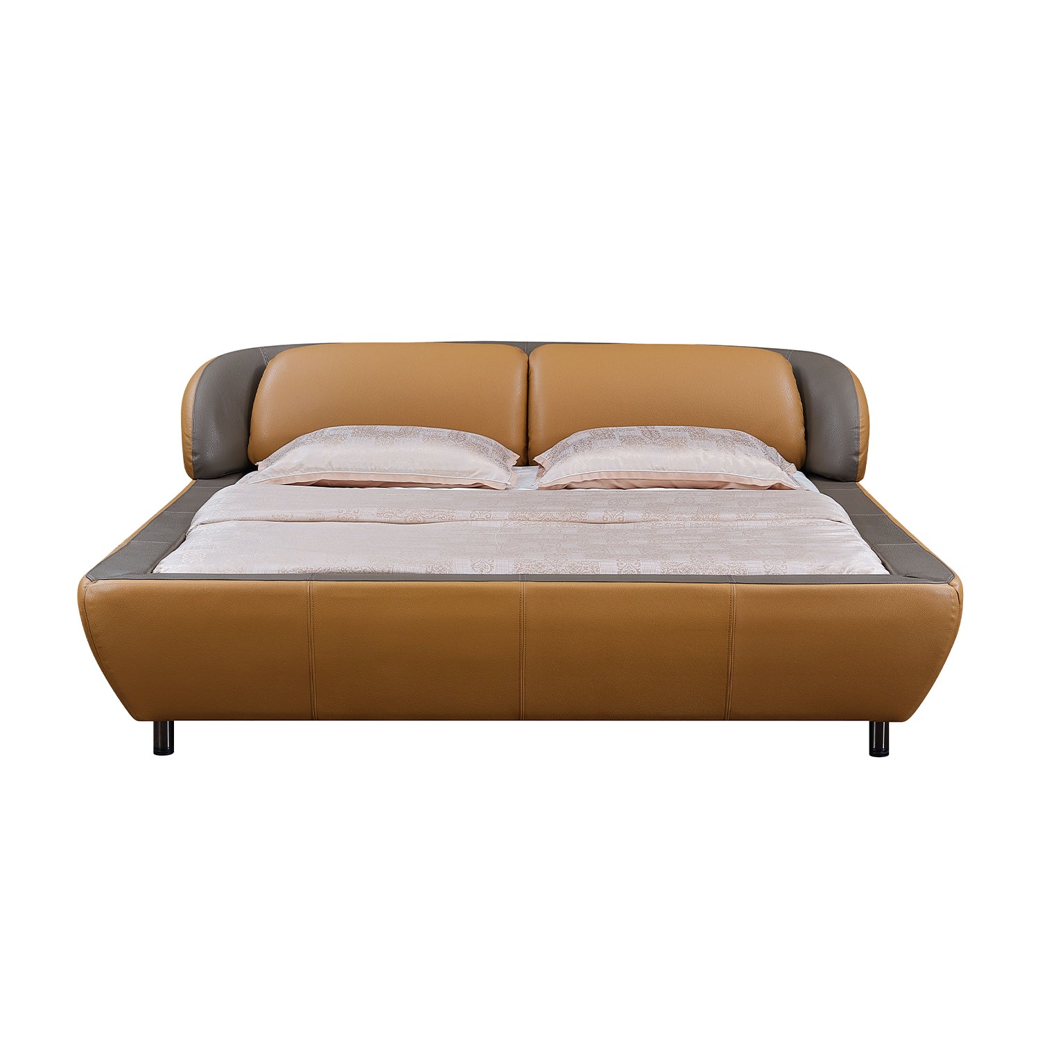 DeRUCCI Bed Frame BZZ4-090 in bold orange and ash gray color scheme with a sleek, modern design inspired by a magpie's nest