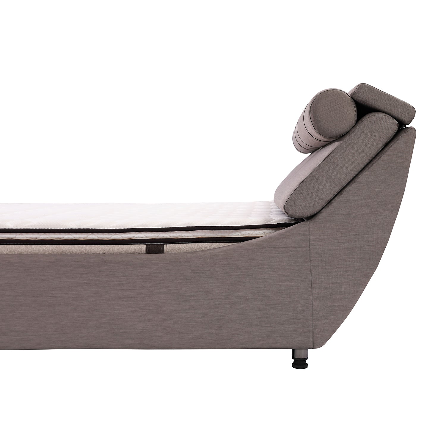 Side view of DeRUCCI Bed Frame BZZ4 - 093C with sleek, fabric design inspired by streamlined sailboats.